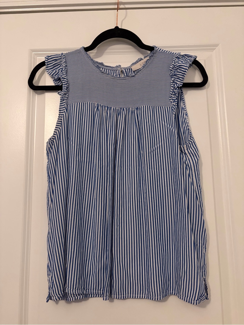 LOFT Blue & White Striped Ruffle Cap-Sleeve Dress